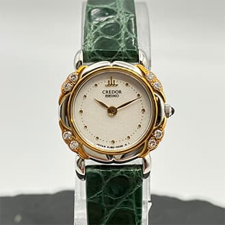 クレドール ダイヤベゼル クォーツ 革ベルト 腕時計 2J80-0030 18KT SS